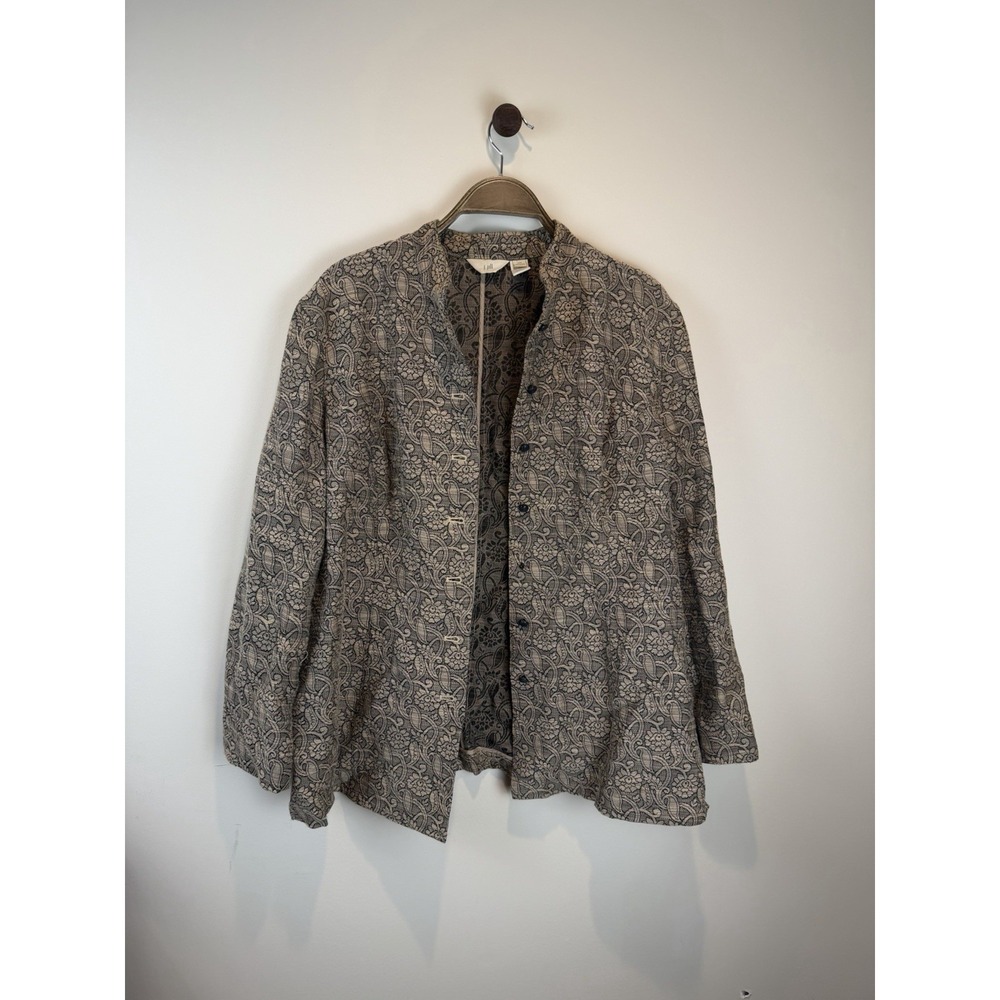 J. Jill Vtg Women's Tan Tapestry Long Sleeve Button Front Blazer Jacket Size 16